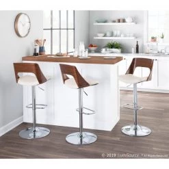 Lumisource Valencia Adjustable Swivel Barstool in Walnut and Cream Faux Leather -Kitchen & Dining Furniture Sales Store LumiSource20LLC BSxxVLNCIxxWLxxCRxxxx9xxxx0f972e