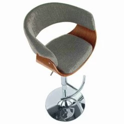 Lumisource Vintage Mod Adjustable Swivel Barstool in Walnut and Light Grey Fabric -Kitchen & Dining Furniture Sales Store LumiSource20LLC BSxxVMOxxWLxxLGYxxxx7xxxx4812ce