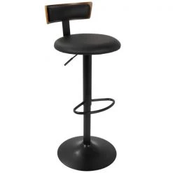 Lumisource Weller Barstool with Black Frame, Walnut Wood, and Black Faux Leather -Kitchen & Dining Furniture Sales Store LumiSource20LLC BSxxWELLRxxWLxxBKxxxx2xxxx24844a