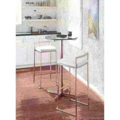 Lumisource Fuji Round Bar Table in Stainless Steel with Clear Glass Top -Kitchen & Dining Furniture Sales Store LumiSource20LLC BTxxFUJIRNxxSSxxGLxxxx10xxxx8e22a9