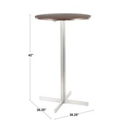 Lumisource Fuji Round Bar Table in Stainless Steel with Walnut Wood Top -Kitchen & Dining Furniture Sales Store LumiSource20LLC BTxxFUJIRNxxSSxxWLxxDIMxx33988d