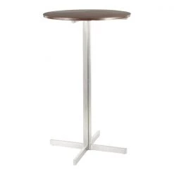 Lumisource Fuji Round Bar Table in Stainless Steel with Walnut Wood Top