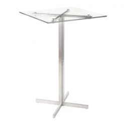 Lumisource Fuji Square Bar Table in Stainless Steel with Clear Glass Top