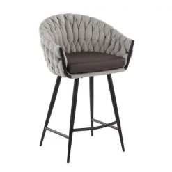 Lumisource Braided Matisse Counter Stool in Grey Faux Leather and Cream Fabric