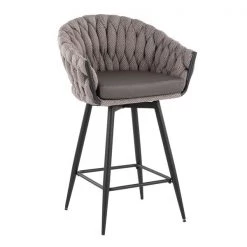 Lumisource Braided Matisse Counter Stool in Grey Faux Leather and Grey Fabric