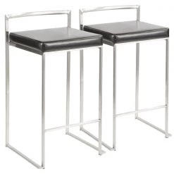 Lumisource Fuji Stackable Counter Stool in Black Faux Leather, PK 2