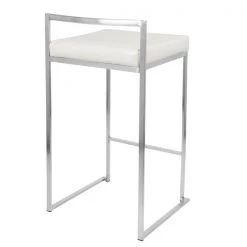 Lumisource Fuji Stackable Counter Stool in White Faux Leather, PK 2 -Kitchen & Dining Furniture Sales Store LumiSource20LLC CSxxFUJIxxW2xxxx4xxxx12a742