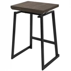 Lumisource Geo Counter Stool in Black with Brown Wood Seat, PK 2 -Kitchen & Dining Furniture Sales Store LumiSource20LLC CSxxGEOxxBKxxBN2xxxx4xxxx38c139