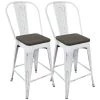 Lumisource Oregon High Back Counter Stool in Vintage White and Espresso, PK 2