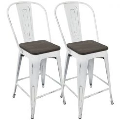 Lumisource Oregon High Back Counter Stool in Vintage White and Espresso, PK 2