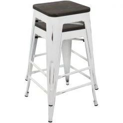 Lumisource Oregon Stackable Counter Stool in Vintage White and Espresso, PK 2 -Kitchen & Dining Furniture Sales Store LumiSource20LLC CSxxORxxVWxxE2xxxx7xxxxf4f767