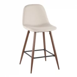 Lumisource Pebble Counter Stool in Walnut Metal and Beige Fabric, PK 2 -Kitchen & Dining Furniture Sales Store LumiSource20LLC CSxxPEBxxWLxxBG2xxxx2xxxxe61b95