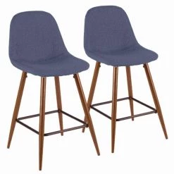 Lumisource Pebble Counter Stool in Walnut and Blue, PK 2