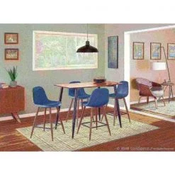 Lumisource Pebble Counter Stool in Walnut and Blue, PK 2 -Kitchen & Dining Furniture Sales Store LumiSource20LLC CSxxPEBxxWLxxBU2xxxx9xxxx7ef0e3