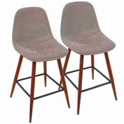 Lumisource Pebble Counter Stool in Walnut and Light Grey, PK 2