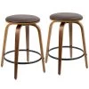 Lumisource Porto Counter Stool in Walnut, Brown Faux Leather, PK 2