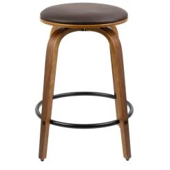 Lumisource Porto Counter Stool in Walnut, Brown Faux Leather, PK 2 -Kitchen & Dining Furniture Sales Store LumiSource20LLC CSxxPRTxxWLxxBN2xxxx3xx