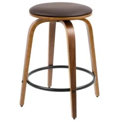 Lumisource Porto Counter Stool in Walnut, Brown Faux Leather, PK 2 -Kitchen & Dining Furniture Sales Store LumiSource20LLC CSxxPRTxxWLxxBN2xxxx4xx