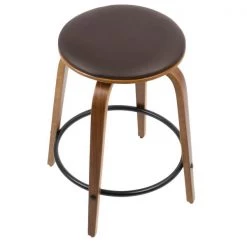 Lumisource Porto Counter Stool in Walnut, Brown Faux Leather, PK 2 -Kitchen & Dining Furniture Sales Store LumiSource20LLC CSxxPRTxxWLxxBN2xxxx5xx