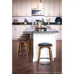 Lumisource Porto Counter Stool in Walnut, Brown Faux Leather, PK 2 -Kitchen & Dining Furniture Sales Store LumiSource20LLC CSxxPRTxxWLxxBN2xxxx6xx