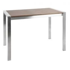 Lumisource Fuji Counter Table in Brushed Stainless Steel and Walnut Wood