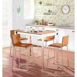 Lumisource Fuji Counter Table in Brushed Stainless Steel and Walnut Wood -Kitchen & Dining Furniture Sales Store LumiSource20LLC CTxxFUJIxxSSxxWLxxxx9xxxxdbccf7