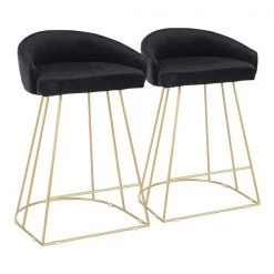 Lumisource Canary Counter Stool in Gold with Black Velvet Fabric, PK 2