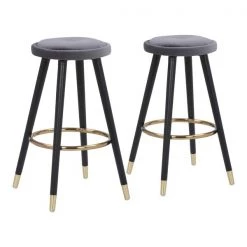 Lumisource Cavalier Counter Stool in Black Wood, Silver Velvet and Gold, PK 2