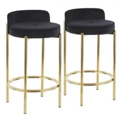 Lumisource Chloe Counter Stool in Gold Metal and Black Velvet, PK 2