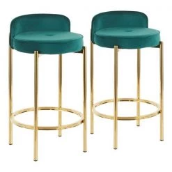 Lumisource Chloe Counter Stool in Gold Metal and Green Velvet, PK 2