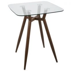 Lumisource Clara Square Counter Table with Walnut Metal Legs and Clear Glass Top
