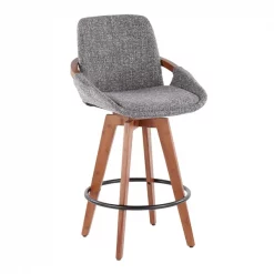 Lumisource Cosmo Counter Stool in Walnut and Grey Noise Fabric