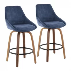 Lumisource Diana Counter Stool in Walnut Wood and Blue Corduroy, PK 2