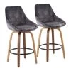 Lumisource Diana Counter Stool in Walnut Wood and Grey Velvet, PK 2
