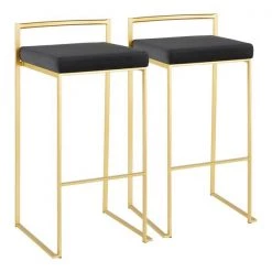 Lumisource Fuji Barstool in Gold with Black Velvet Cushion, PK 2
