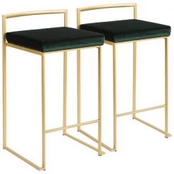 Lumisource Fuji Stackable Counter Stool in Gold with Green Velvet Cushion, PK 2