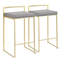 Lumisource Fuji Counter Stool in Gold with Grey Faux Leather, PK 2