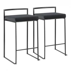 Lumisource Fuji Stackable Counter Stool in Black with Black Velvet Cushion, PK 2