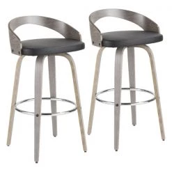 Lumisource Grotto Barstool with Light Grey Wood and Black Faux Leather, PK 2