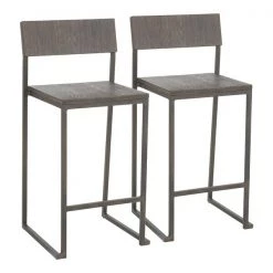Lumisource Industrial Fuji Counter Stool in Antique Metal, Espresso Bamboo, PK 2