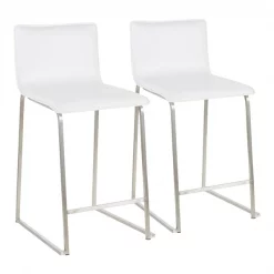 Lumisource Mara Counter Stool in White Faux Leather, PK 2