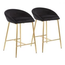Lumisource Matisse Counter Stool with Gold Frame and Black Velvet, PK 2
