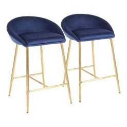 Lumisource Matisse Counter Stool with Gold Metal and Blue Velvet, PK 2