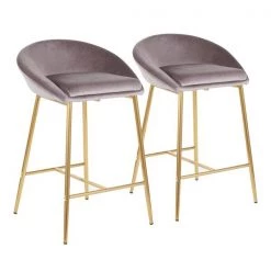 Lumisource Matisse Counter Stool with Gold Frame and Silver Velvet, PK 2
