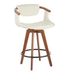 Lumisource Oracle Counter Stool in Walnut Bamboo and Cream Faux Leather
