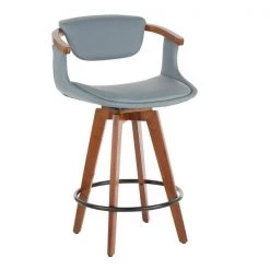 Lumisource Oracle Counter Stool in Walnut Bamboo and Grey Faux Leather