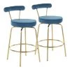 Lumisource Rhonda Counter Stool in Gold Metal and Blue Velvet, PK 2