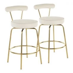 Lumisource Rhonda Counter Stool in Gold Metal and Cream Velvet, PK 2