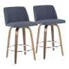 Lumisource Toriano Counter Stool in Walnut and Blue Fabric, PK 2