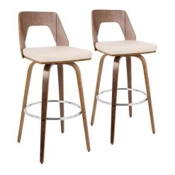 Lumisource Trilogy Barstool in Walnut and Cream Faux Leather, PK 2